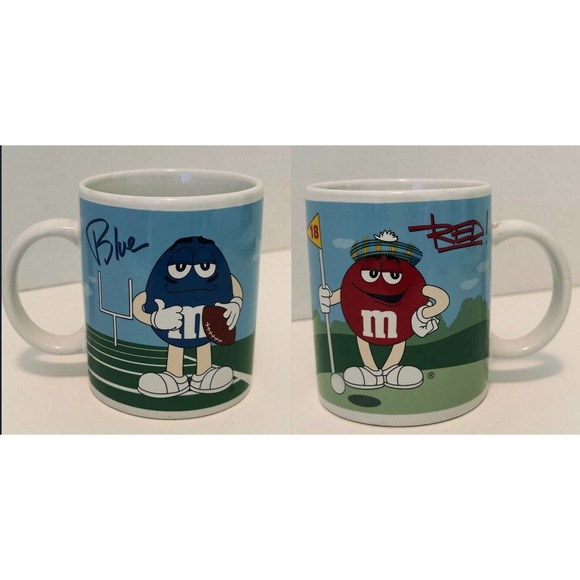 M&M Mars Co, 2002 Football and Golf Blue and Red 1 Coffee Mug 2 Sided. VINTAGE - Picture 1 of 11